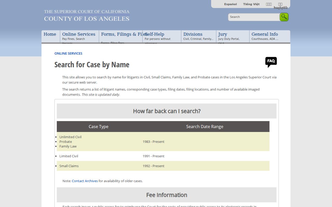 San Fernando people search in the Los Angeles civil court index