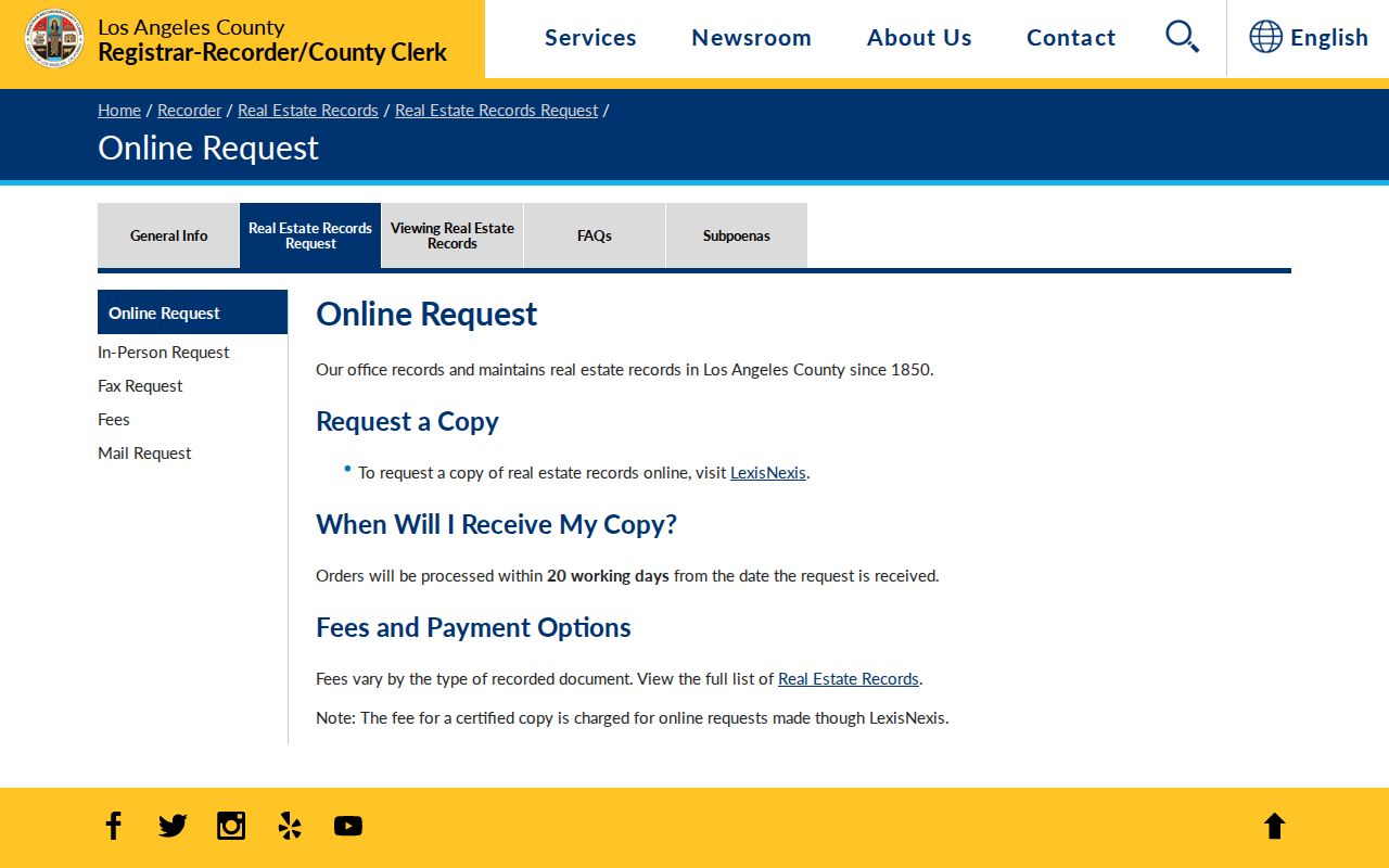 San Fernando records lookup through the county online copy request