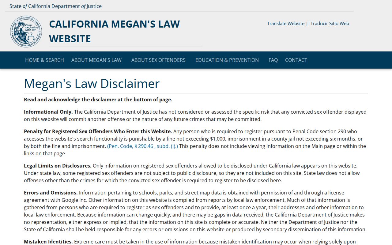 San Fernando public records safety search through California Megan's Law registry