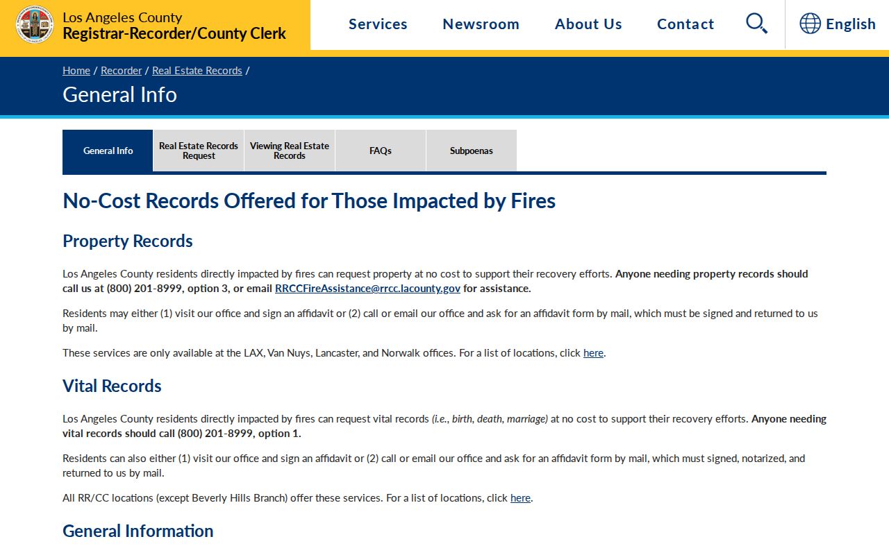 San Fernando public records access notice for Los Angeles County real estate records