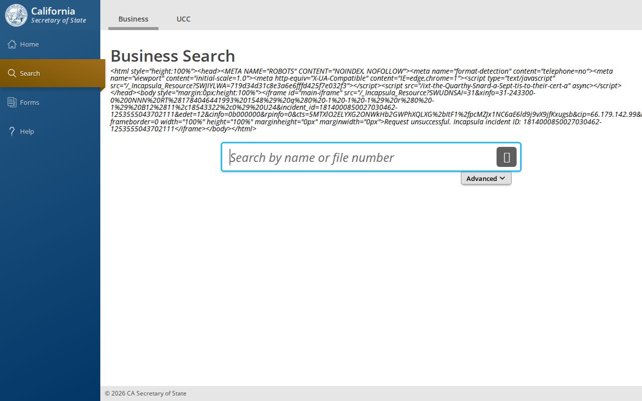 San Fernando public records search through California Bizfile business entities